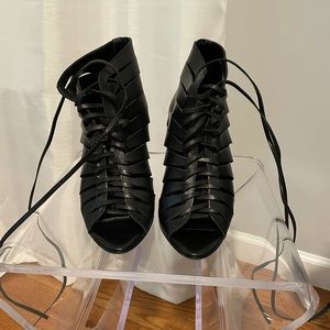 Zara black leather lace up booties